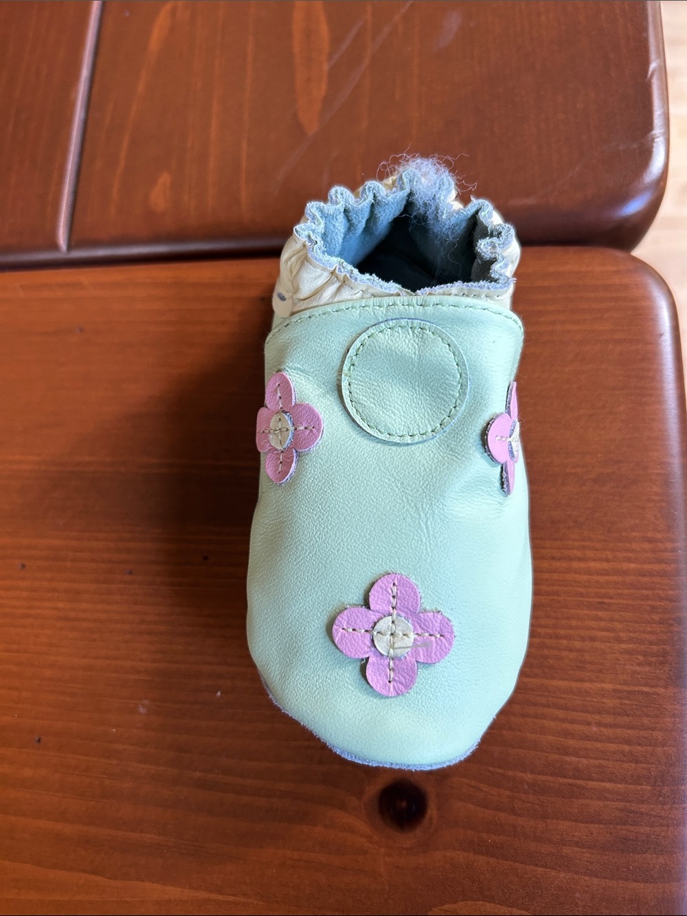 Robeez Soft Leather Slip-On Shoe in Mint with Pink Flowers